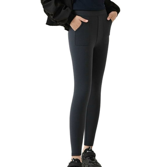 Fleece Lined Tights Pants for Teen Girls Winter Warm High Waisted Yoga Pants Loungewear Sports Leggings with Pockets Dark Gray 3-4Y