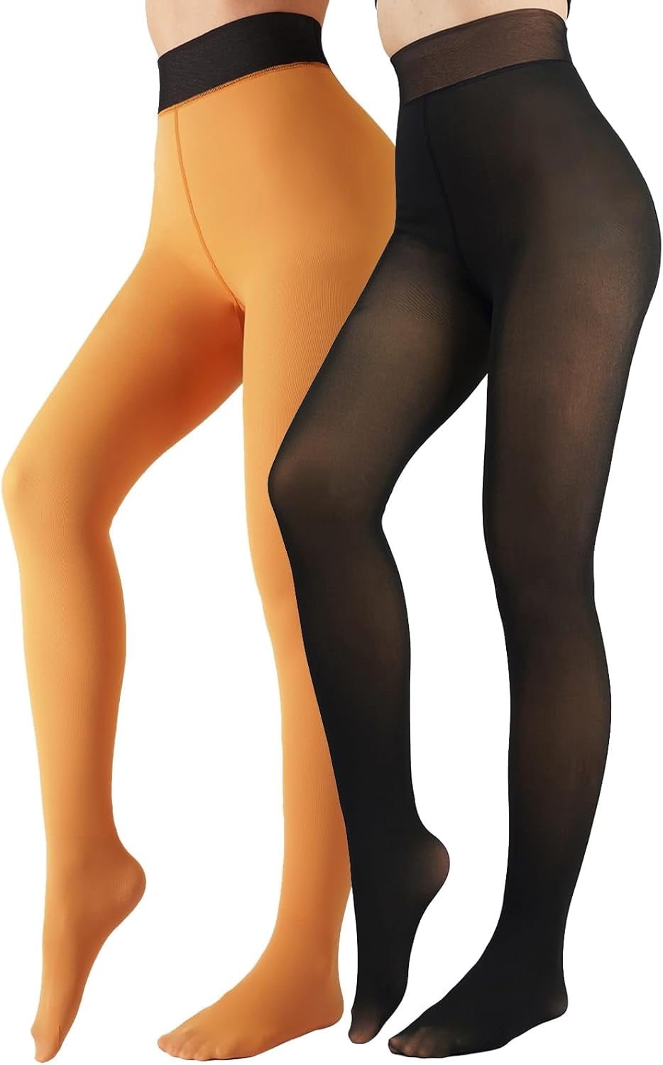 Fleece Lined Tights For Women – Sheer Fake Transparent Look, Warm Thick Pantyhose, U-Shaped Crotch, High Waisted