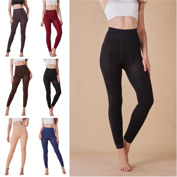 Fleece Lined Tights Sheer Women - Warm Pantyhose Leggings Sheer Thick Tights for Winter Black One Size