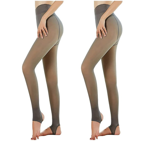 Fleece Lined Tights Women 2 Pairs Fake Translucent Pantyhose Leggings Winter Thermal Warm Tights Hosiery Skinny Pants Womens Clothes