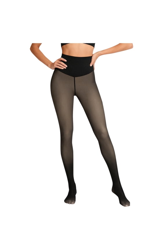 Fleece Lined Tights Women 220G Thick Stretch Warm Leggings Pantyhose Fake-Translucent High Waist Winter Pant (M, Khaki)
