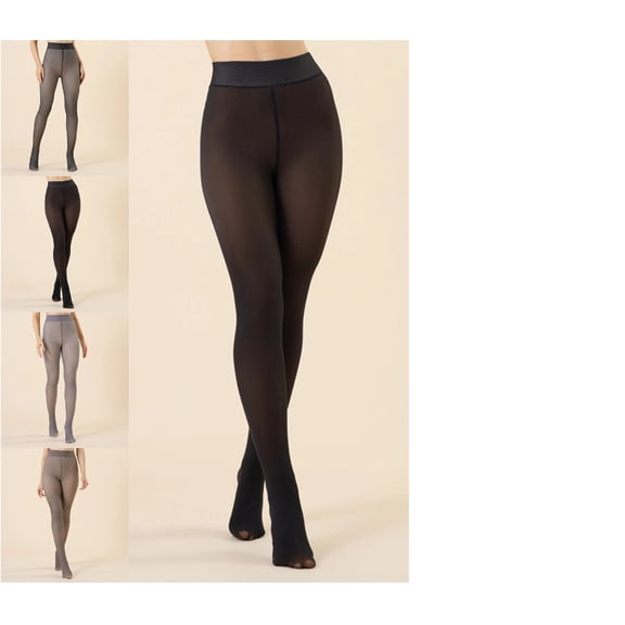 Fleece Lined Tights Women Fake Translucent Leggings High Waist Warm Thermal Pantyhose for Winter Black L