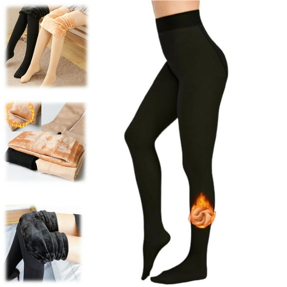Fleece Lined Tights Women, Fake Translucent Thermal Tights for Women, Warm Pantyhose Sheer Thick leggings for Winter(Black，200g)