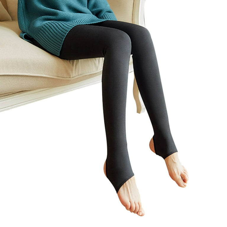Fleece Lined Tights Women Leggings Slim And Stretchy For Autumn And Winter  Black Skin With Feet 80 Grams