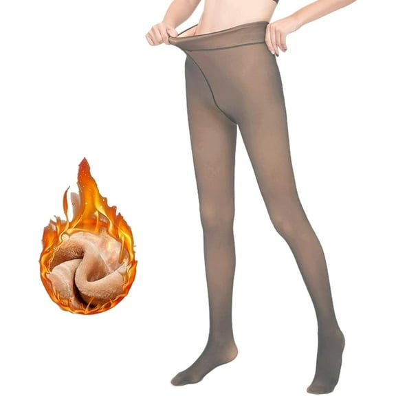 Fleece Lined Tights Women Leggings Thermal Pantyhose Fake Translucent Opaque High Waisted Winter Warm Sheer Tight