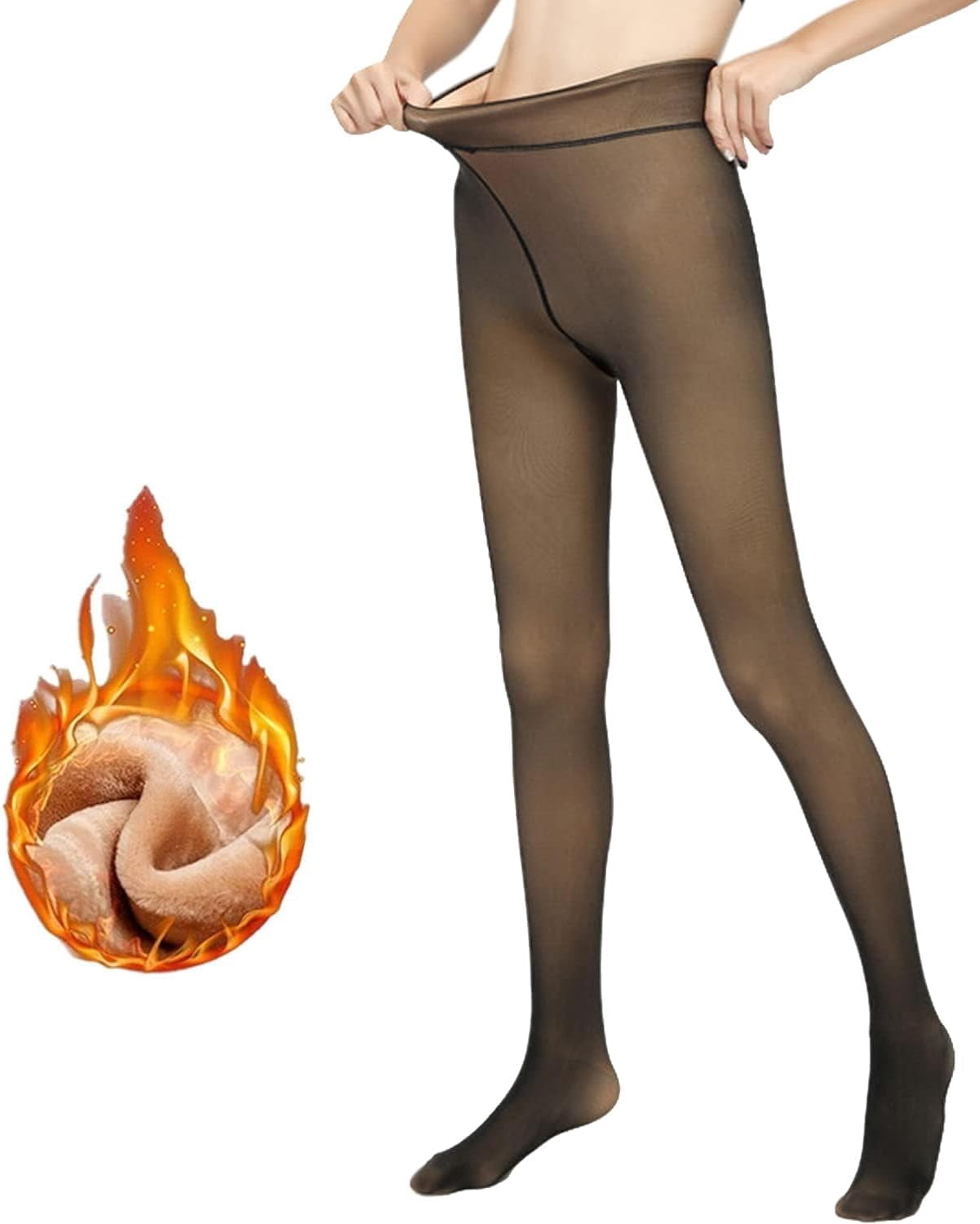 TUNUSKAT Fleece Lined Tights - Winter Fake Translucent Leggings