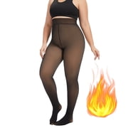 Fleece Lined Tights for Women, PUTUO Plus Size Tights, Sheer Leggings Fake Translucent Plus Size Pantyhose, Winter Thermal High Waisted Pantyhose for Women, Black