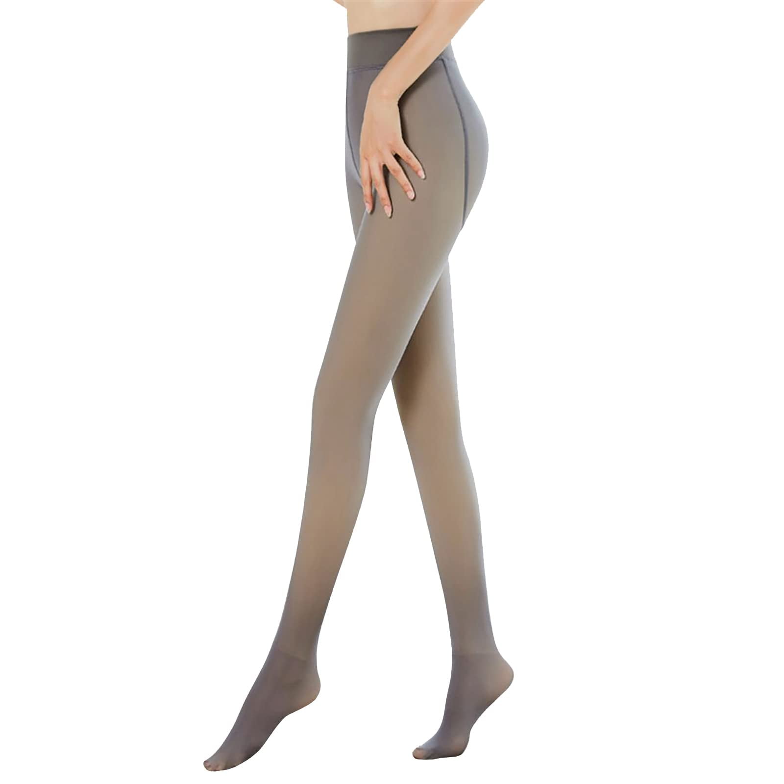 Fleece Lined Tights Women Sheer Fake Translucent Tights Faux Translucent  Winter Thermal Warm High Waisted Leggings 