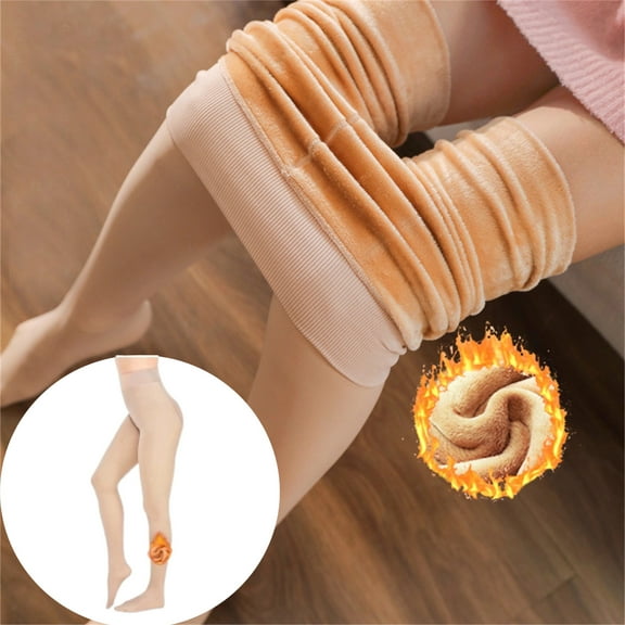 Fleece Lined Tights Women Thermal Leggings Sheer Pantyhose Fake Translucent Warm Winter Tight(Complexion,220g)