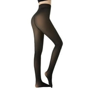 Fleece Lined Tights for Women, Thermal Warm Black Pantyhose Leggings, Fake Translucent Thick Tights for Winter