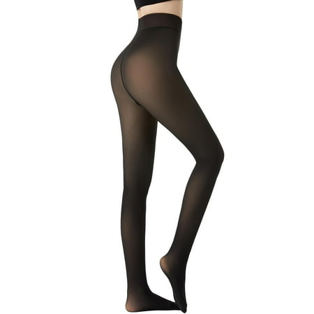 Fleece Lined Tights for Women, Thermal Warm Black Pantyhose Leggings, Fake Translucent Thick Tights for Winter