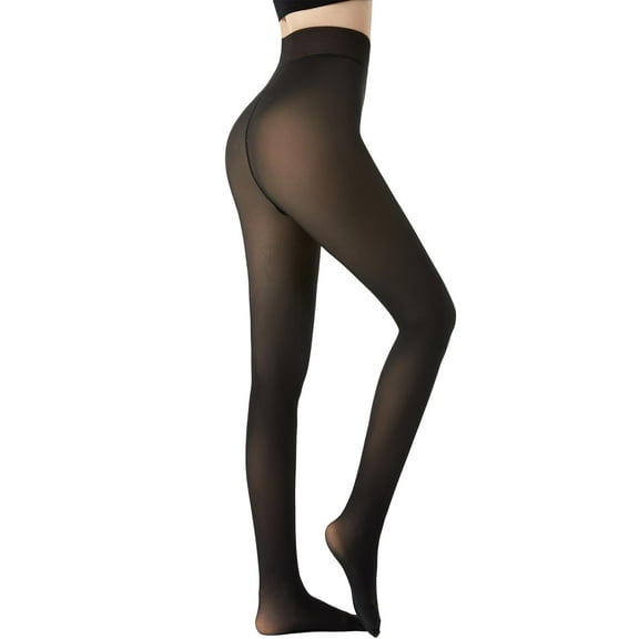 Fleece Lined Tights for Women, Thermal Warm Black Pantyhose Leggings, Fake Translucent Thick Tights for Winter