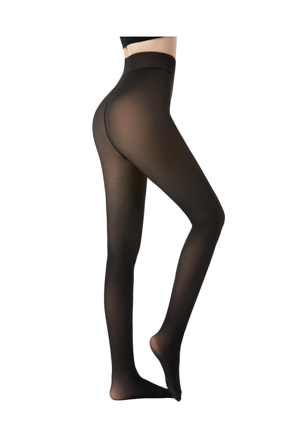 Fleece Lined Tights for Women, Thermal Warm Black Pantyhose Leggings, Fake Translucent Thick Tights for Winter