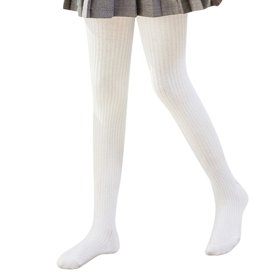 Fleece Lined Tights for Girls Winter Warm Thermal Leggings Toddler High Waist Pantyhose School Uniform Warm Stockings White 4-6 Years