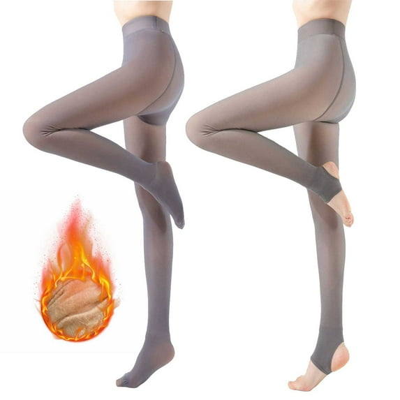 Fleece Lined Tights for Women 2 Pack High Waisted Thick Warm Pantyhose Ladies Casual Solid Footless Footed Stretchy Hosiery Socks