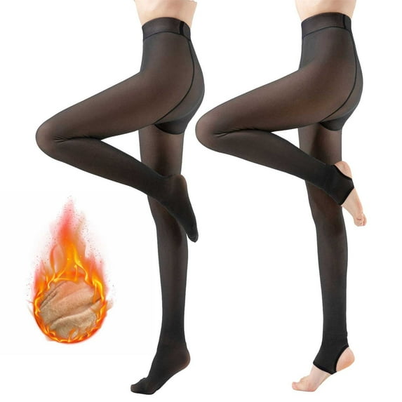 Fleece Lined Tights for Women 2 Pack High Waisted Thick Warm Pantyhose Ladies Casual Solid Footless Footed Stretchy Hosiery Socks Clearance