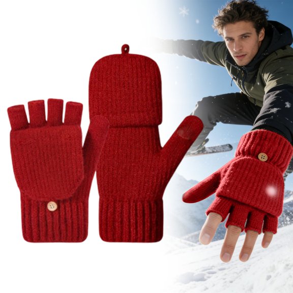 Fleece Lined Touch Screen Cycling Gloves, Warm Knitted Windproof Riding Gloves, Anti-Slip Thermal Outdoor Gloves