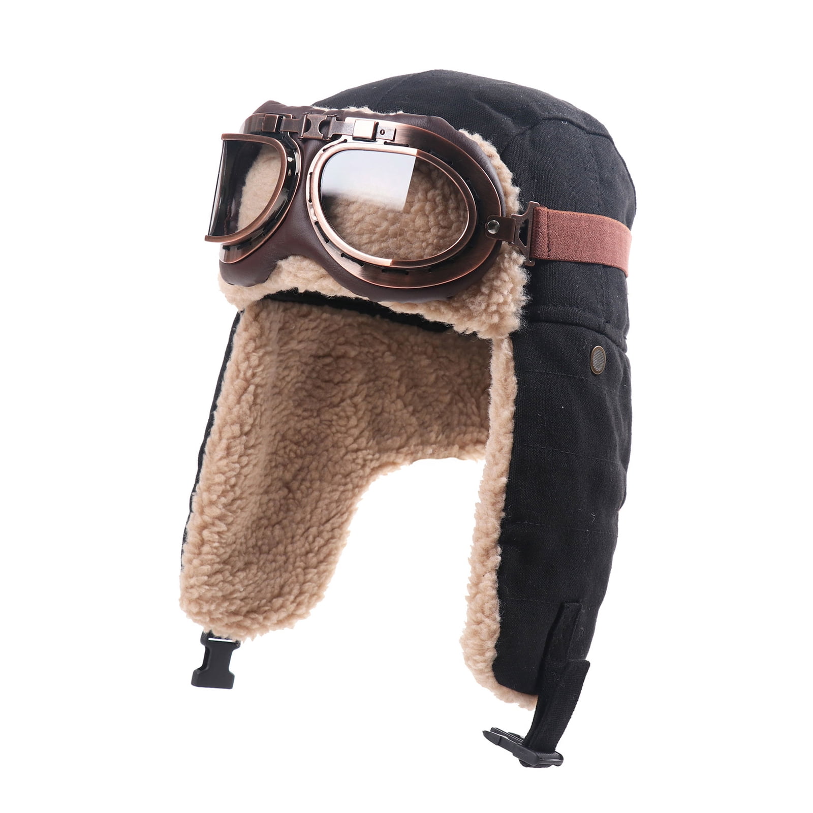 Fleece Lined Trapper Hat for Adults Earflap Outdoor Cap with Woven ...