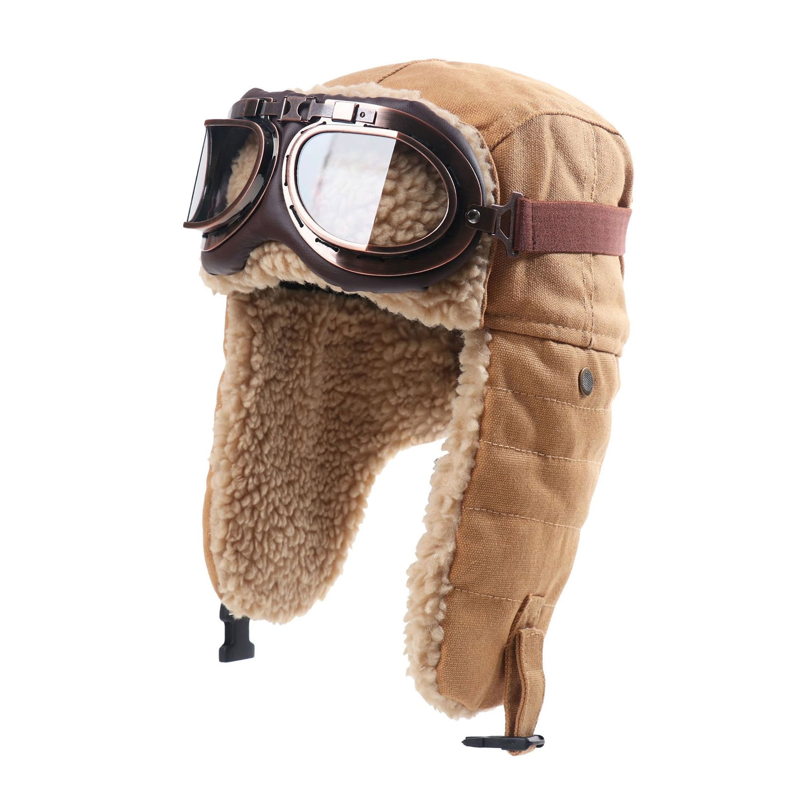 Fleece Lined Trapper Hat for Adults Earflap Outdoor Cap with Woven ...