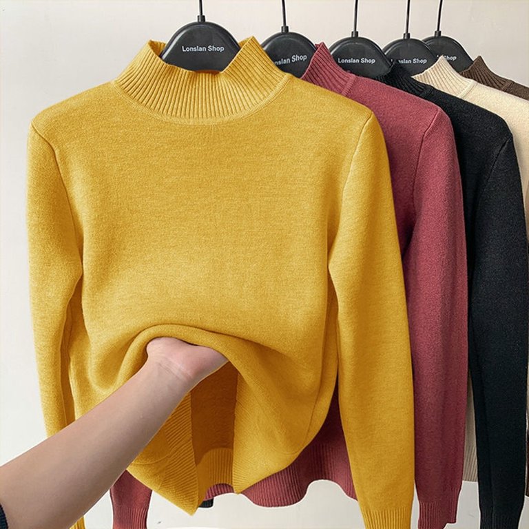 Fleece Lined Turtleneck Sweater Women Winter Warm Thicken Plus Velvet  Knitted Pullovers Casual Slim Knitwear Long Sleeve Tops