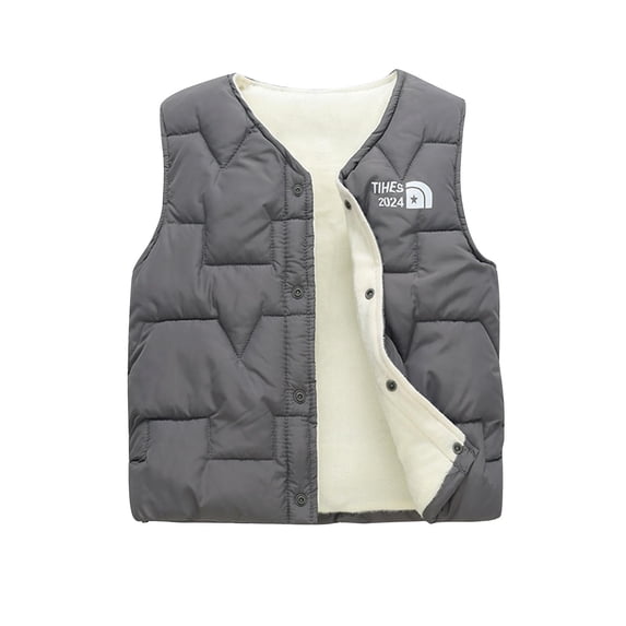Fleece Lined Vest Girls Winter Warm Quilted Jackets Button Front Sleeveless Thermal Layer Fall Fashion Coat Boys Gray, 11 Years