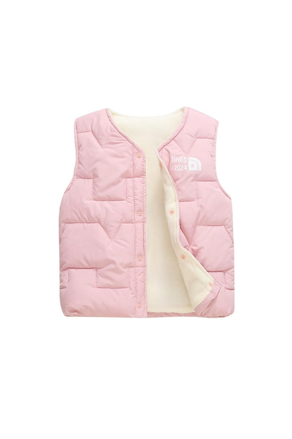 Fleece Lined Vest Girls Winter Warm Quilted Jackets Button Front Sleeveless Thermal Layer Fall Fashion Coat Boys Pink, 2 Years