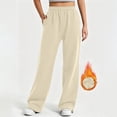 thumbnail image 1 of Fleece Lined Wide Leg Sweatpants Women Drawstring High Waist Loose Comfortable Soft Casual Daily Pants with Pockets Beige M, 1 of 9