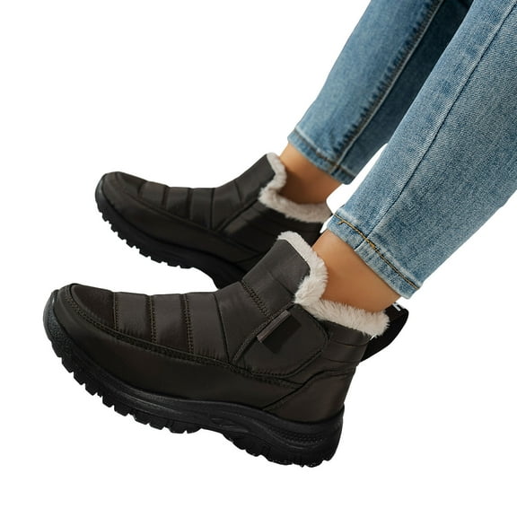 Fleece Lined Winter Boots for Women Platform Non Slip Ankle Hiking Boots Warm Plush High Top Walking Shoes Waterproof Mid Calf Snow Booties Brown Size 9