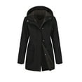 thumbnail image 1 of Fleece Lined Winter Coat Womens Long Sleeve Waterproof Hooded Parka Jackets Windbreaker Outdoor Zipper Coats Cold Weather Black, M, 1 of 7