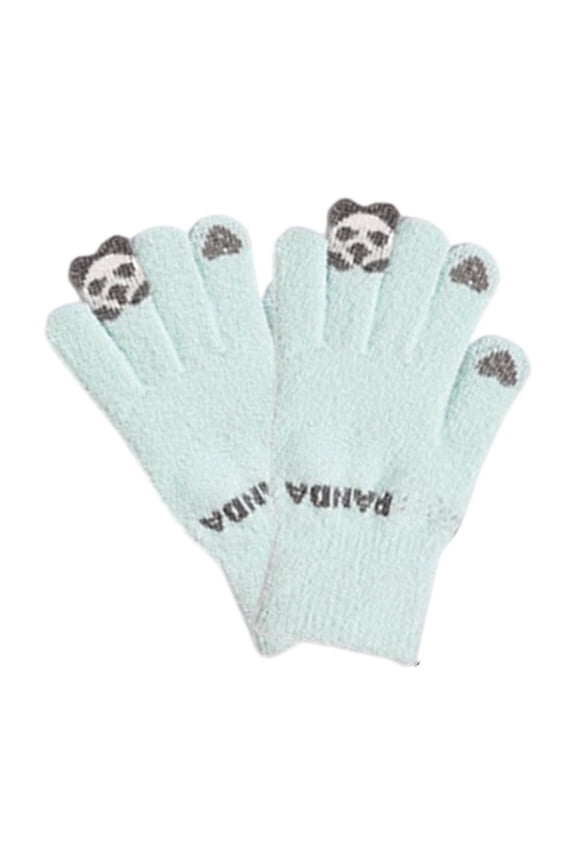 Fleece-Lined Winter Gloves Unisex, Touchscreen Compatible, Windproof, Thickened Polyester, Panda Pattern, Ideal for Cycling and Outdoor Activities