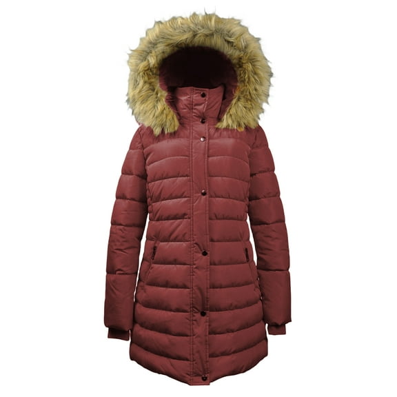 Fleece Lined Winter Puffer Coat for Women Warm Quilted Winter Jacket with Removable Faux Fur Hood