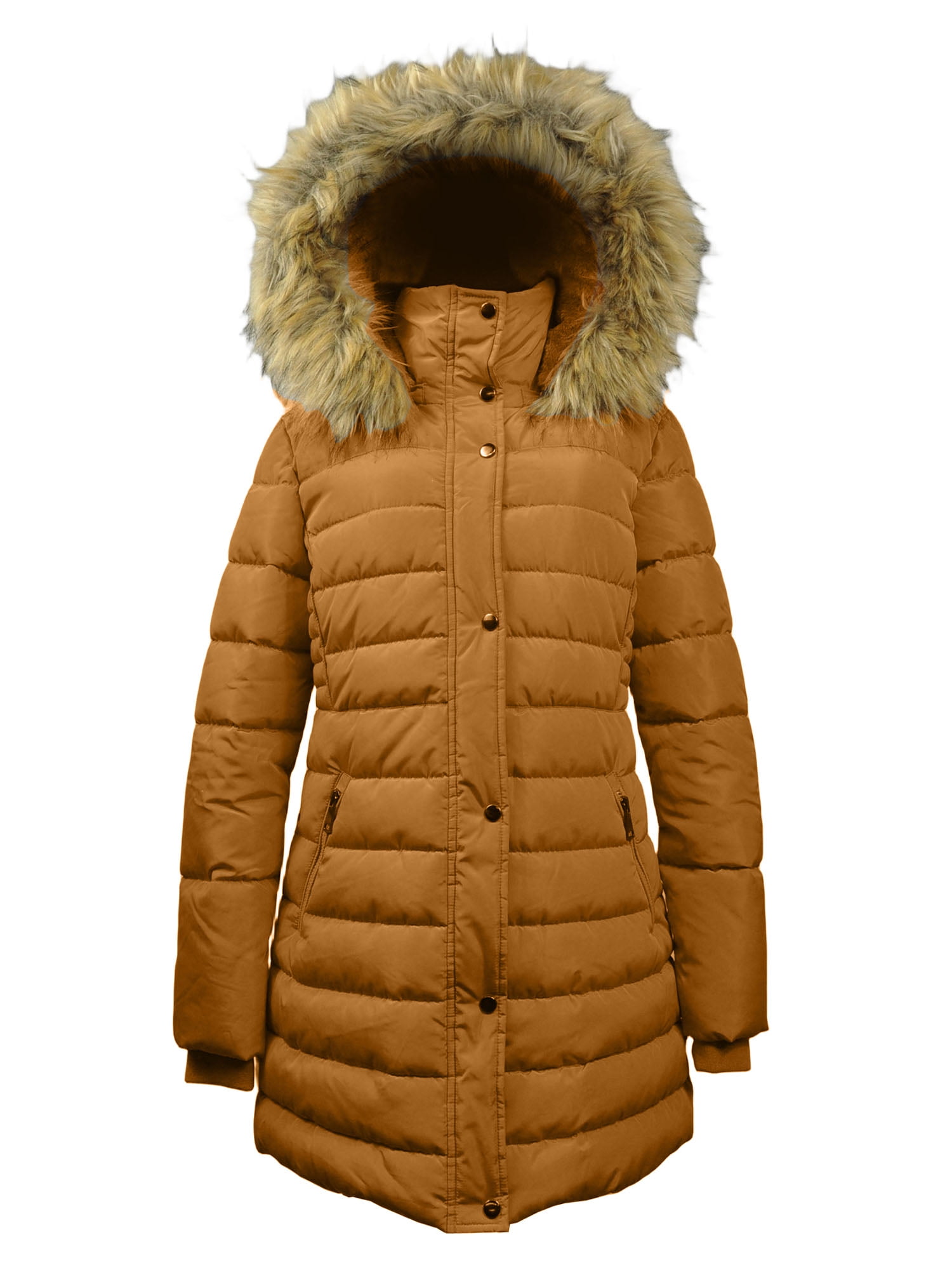 Walmart Women's Winter Puffer Coat with Removable Faux Fur Hood
