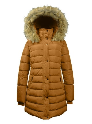Women Winter Quilted Puffer Coat Fleece Lined Warm Jacket with Faux Fur  Hood