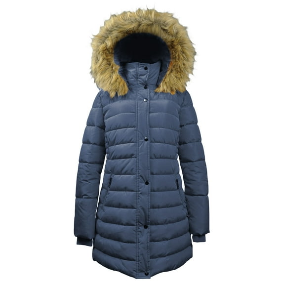 Fleece Lined Winter Puffer Coat for Women Warm Quilted Winter Jacket with Removable Faux Fur Hood