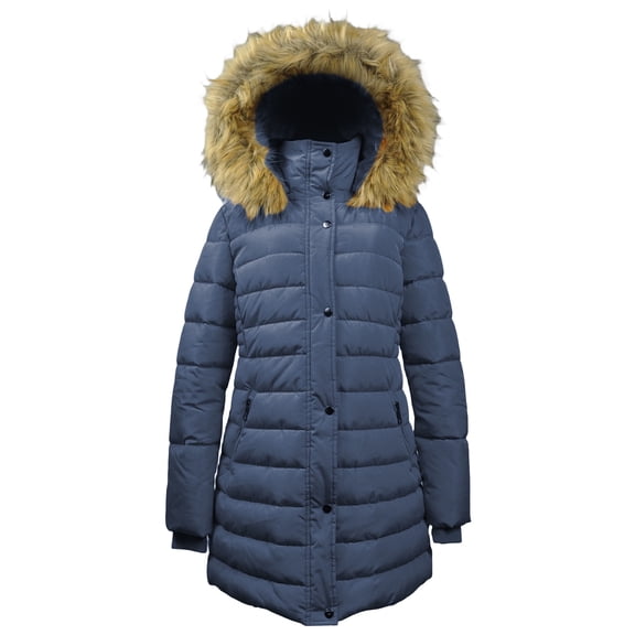 Fleece Lined Winter Puffer Coat for Women Warm Quilted Winter Jacket with Removable Faux Fur Hood