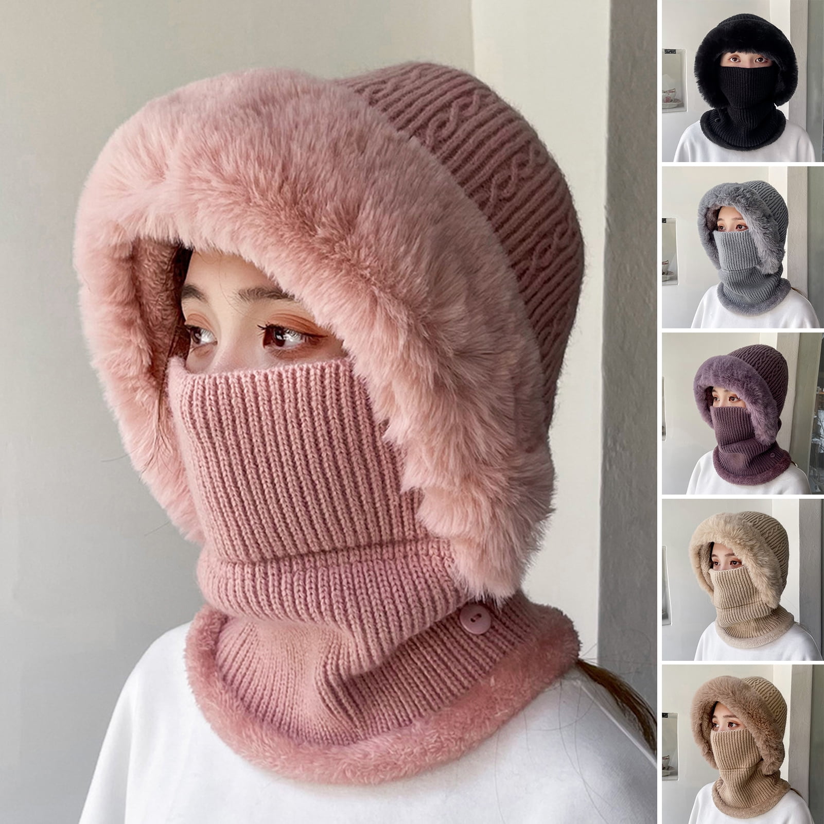 Fleece Lined Womens Beanie Hat, Winter Hat Scarf Mask Set 