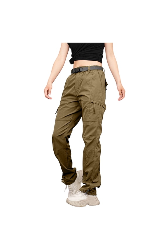 Fleece Lined Womens Cargo Pants, Work Pants for Women, Cord Lock Straight Leg Casual Travel Hiking Trousers with Multi Pockets