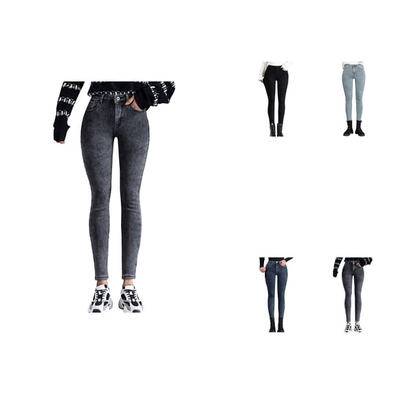 Lined Womens Winter High Waist Jeans Thick Warm Stretch Denim Jeggings, Slim Fit Casual Pants