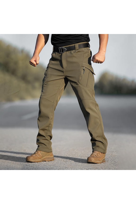 Fleece Lined Work Pants for Men Waterproof Tactical Pants Winter Warm Ripstop Cargo Pants with Pockets Ski PantArmy Green M