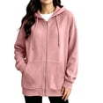 thumbnail image 1 of Fleece Lined Zip Hoodie for Women Ghalytn Oversized Jacket - Drawstring Long Sleeve Top with Kangaroo Pocket, 1 of 8