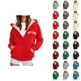 thumbnail image 1 of Fleece Lined Zip Up Graphic Sweatshirts for Women Fall Winter Long Sleeve Hooded Sweatshirt Jacket with Pockets, 1 of 6