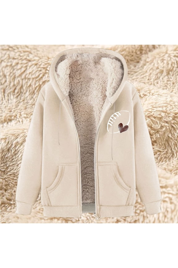 Fleece Lined Zip Up Hoodie Women Baseball Print Thick Warm Fleece Lined Hooded Hoodie Winter Zip Up Coat Jacket Women Fuzzy Fleece Hoodie Jackets Sherpa Lined Winter Coats Jackets
