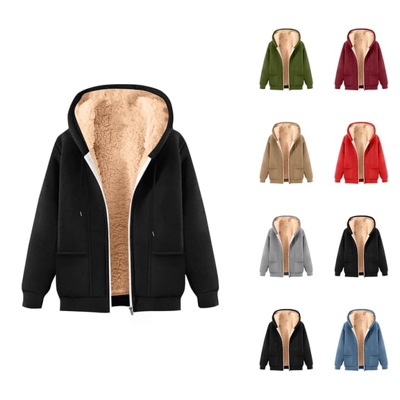 Fleece Lined Zip Up Hoodie for Women 2025 Casual Winter Long Sleeve Basic Hooded Sweatshirt with Pockets Jacket Outerwear