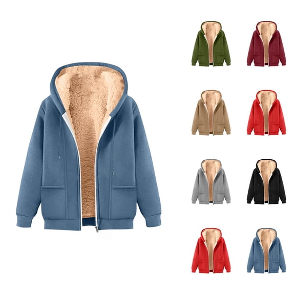 Fleece Lined Zip Up Hoodie for Women 2025 Casual Winter Long Sleeve Basic Hooded Sweatshirt with Pockets Jacket Outerwear