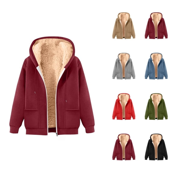 Fleece Lined Zip Up Hoodie for Women 2025 Winter Warm Fashion Basic Hooded Sweatshirt with Pockets Jacket Coat