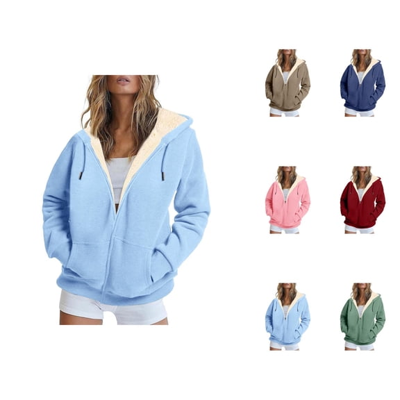 Fleece Lined Zip Up Hoodies for Women 2025 Fall Winter Long Sleeve Plain Basic Hooded Sweatshirt with Pockets Jacket Coat
