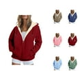 thumbnail image 1 of Fleece Lined Zip Up Hoodies for Women 2025 Fall Winter Long Sleeve Plain Basic Hooded Sweatshirt with Pockets Jacket Coat, 1 of 8