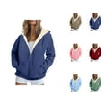 thumbnail image 1 of Fleece Lined Zip Up Hoodies for Women 2025 Fall Winter Long Sleeve Plain Basic Hooded Sweatshirt with Pockets Jacket Coat, 1 of 8