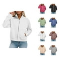 thumbnail image 1 of Fleece Lined Zip Up Sweatshirts for Women 2025 Fall Winter Long Sleeve Collared Basic Jacket Sweatshirt with Pockets, 1 of 6