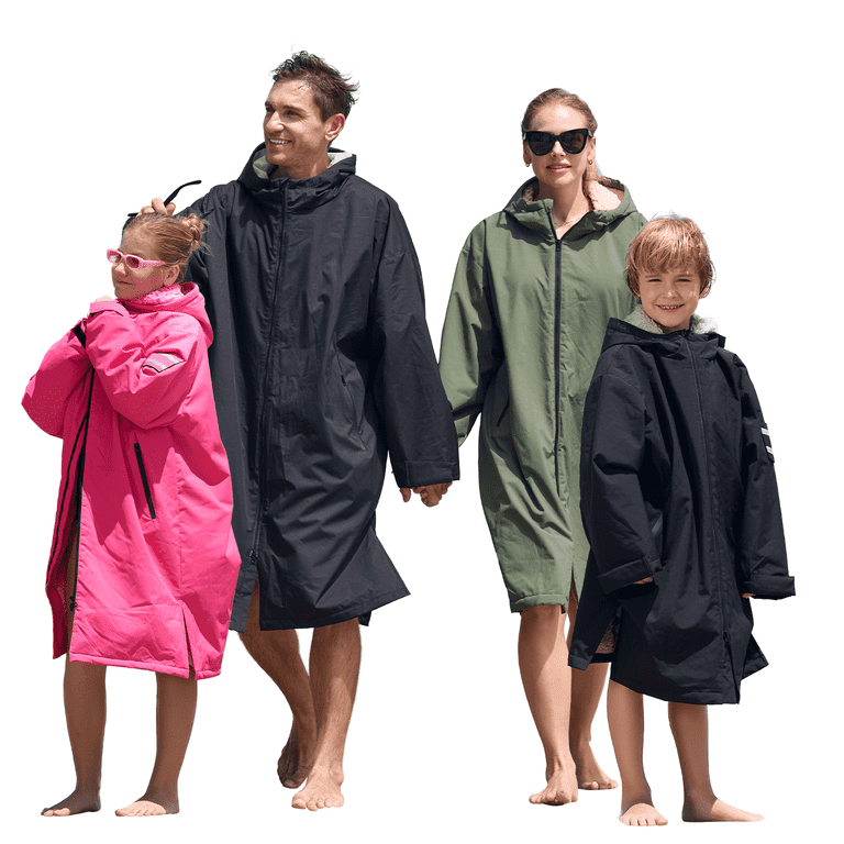 Fleece Lining Swim Parka for Adult Kids, Waterproof Windproof